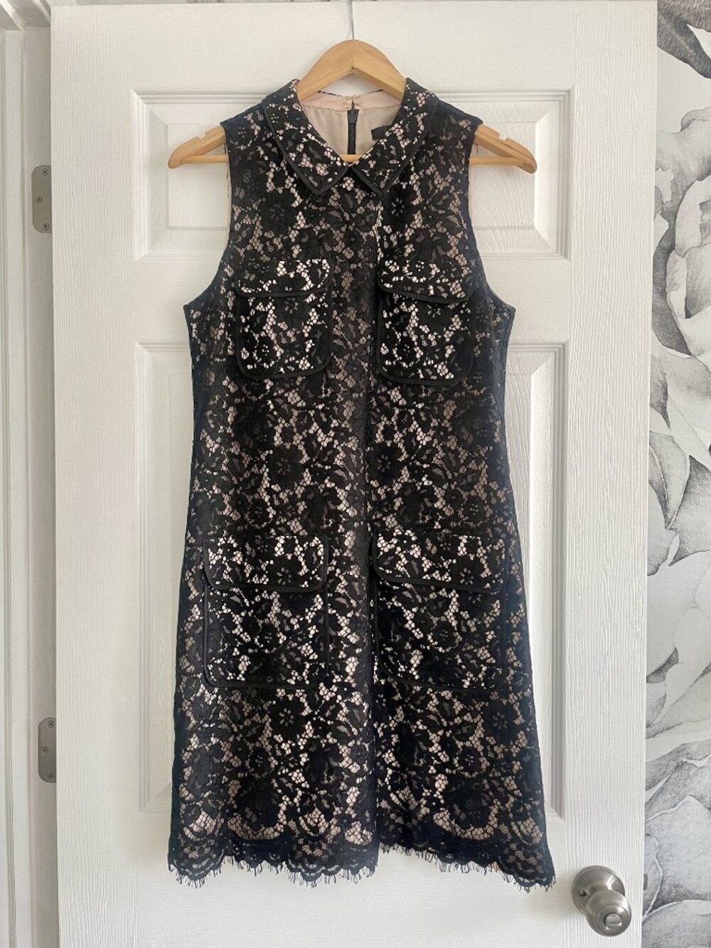 J.Crew Black Floral Lace Peter Pan Collar Shift Dress Size 8